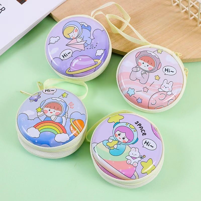 Монетник Benjie с карикатурно животно, кръгла метална кутия, мини чанта за ключове и слушалки, градски минимализъм, PU подплата, водоустойчив и износоустойчив