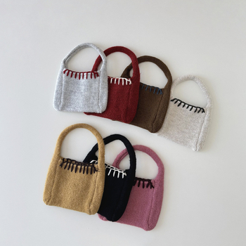 Geantă de mână pentru copii, tricotată - stil coreean, design urban minimalist, pentru vârsta 3–12 ani, cu spațiu de depozitare