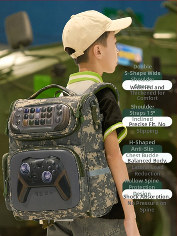 Rucsac școlar cu design camuflaj, din Oxford, impermeabil și ușor, protecție a coloanei