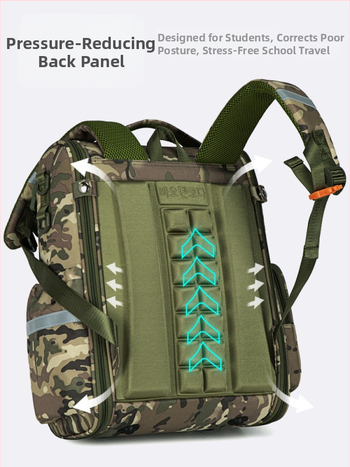 Rucsac școlar cu design camuflaj, din Oxford, impermeabil și ușor, protecție a coloanei