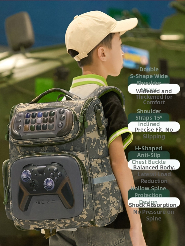 Rucsac școlar cu design camuflaj, din Oxford, impermeabil și ușor, protecție a coloanei