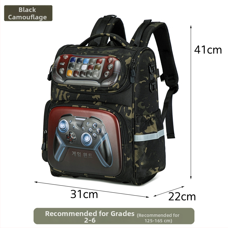 Rucsac școlar cu design camuflaj, din Oxford, impermeabil și ușor, protecție a coloanei