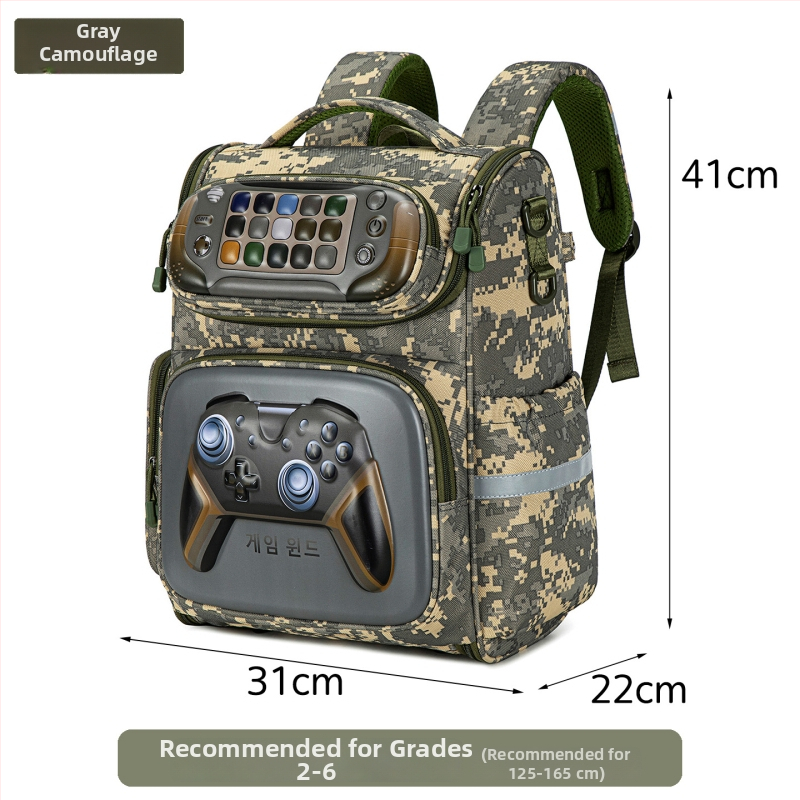 Rucsac școlar cu design camuflaj, din Oxford, impermeabil și ușor, protecție a coloanei
