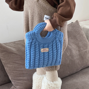 Qiannan geantă pentru copii, tricotată, cu mâner de mână, toamnă–iarnă, model nou, pentru fete, stil urban minimalist; Material: tricot; Căptușeală: tricotată; Model: uniform