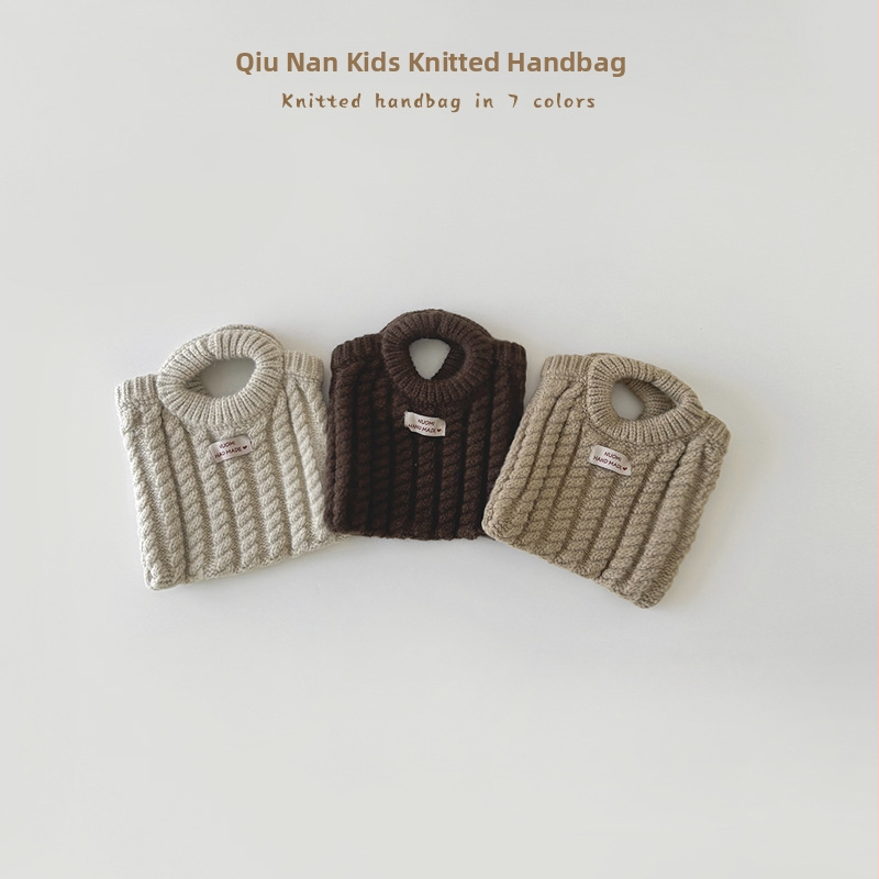 Qiannan geantă pentru copii, tricotată, cu mâner de mână, toamnă–iarnă, model nou, pentru fete, stil urban minimalist; Material: tricot; Căptușeală: tricotată; Model: uniform