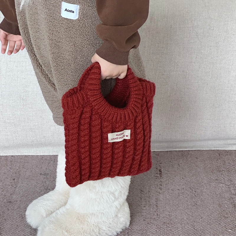 Qiannan geantă pentru copii, tricotată, cu mâner de mână, toamnă–iarnă, model nou, pentru fete, stil urban minimalist; Material: tricot; Căptușeală: tricotată; Model: uniform
