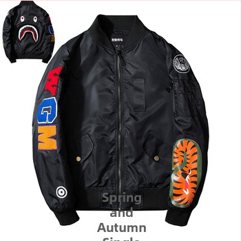 Jachetă bomber brodată, stil european-american, izolație groasă, închidere cu fermoar, guler înalt