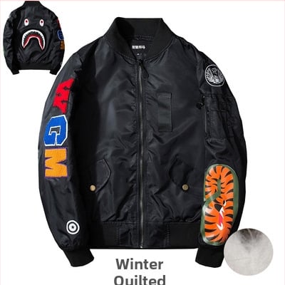 Jachetă bomber brodată, stil european-american, izolație groasă, închidere cu fermoar, guler înalt