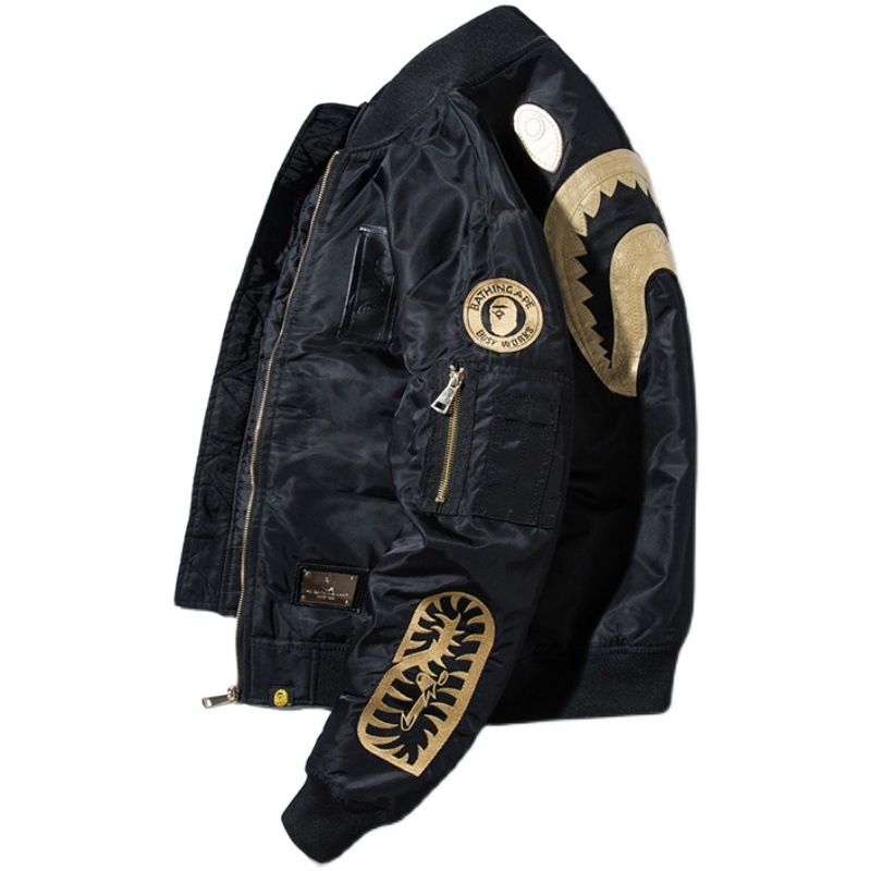 Jachetă bomber brodată, stil european-american, izolație groasă, închidere cu fermoar, guler înalt