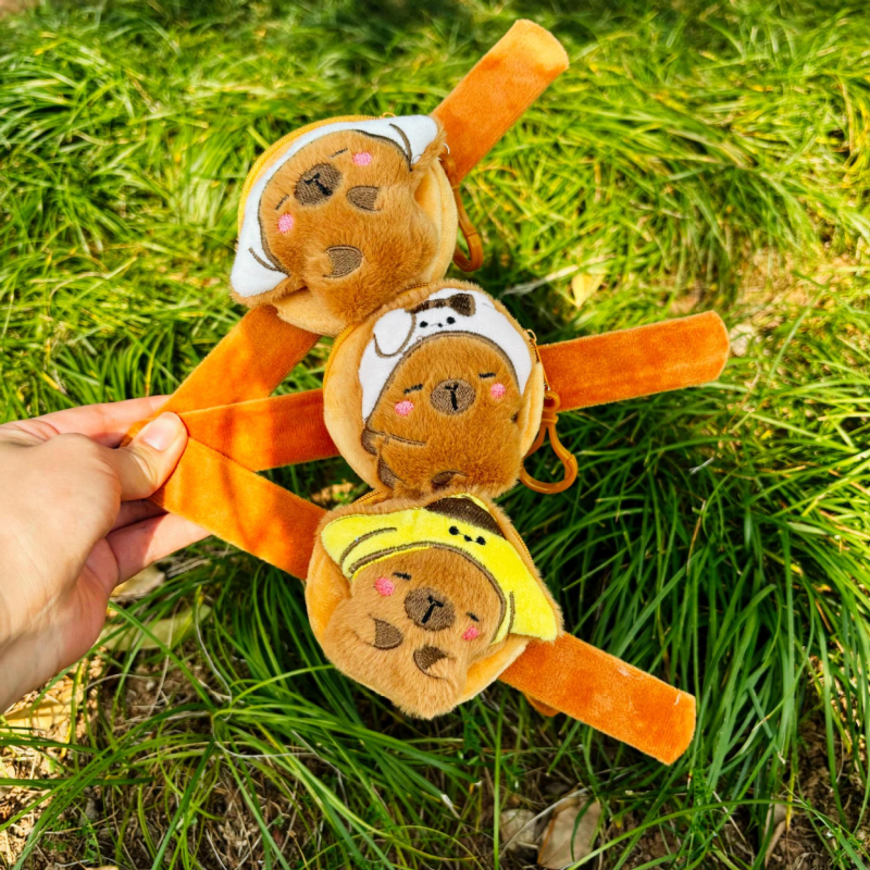 Плюшено портмоне за монети с пръстен за щипка, унисекс, за деца, образ на капибара