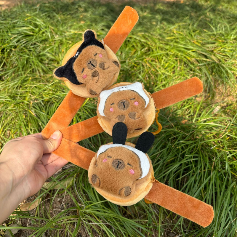 Плюшено портмоне за монети с пръстен за щипка, унисекс, за деца, образ на капибара