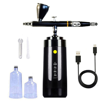 Električni aerograf s dvostrukim djelovanjem i automatskim pokretanjem/prekidanjem; maksimalni tlak 25; optimalna udaljenost prskanja 150–200; kompatibilni kapaciteti 7cc, 20cc, 40cc