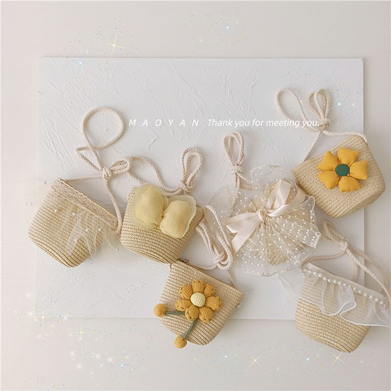 Geantă de paie pentru fete, cu imprimeu floral, respirabilă și ultraușoară, pentru utilizare zilnică