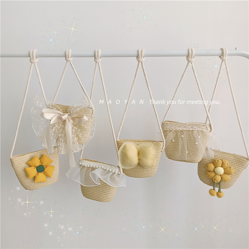 Geantă de paie pentru fete, cu imprimeu floral, respirabilă și ultraușoară, pentru utilizare zilnică