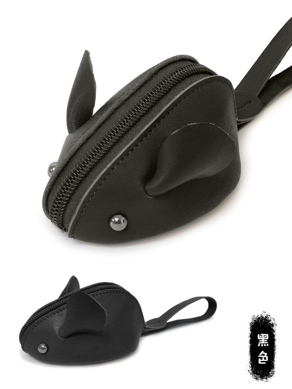 монетник и ключодържател от естествена кожа, първи слой телешка кожа, анимационен мотив с мишка, унисекс