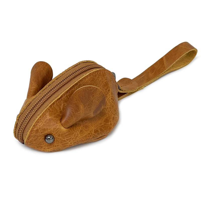 монетник и ключодържател от естествена кожа, първи слой телешка кожа, анимационен мотив с мишка, унисекс