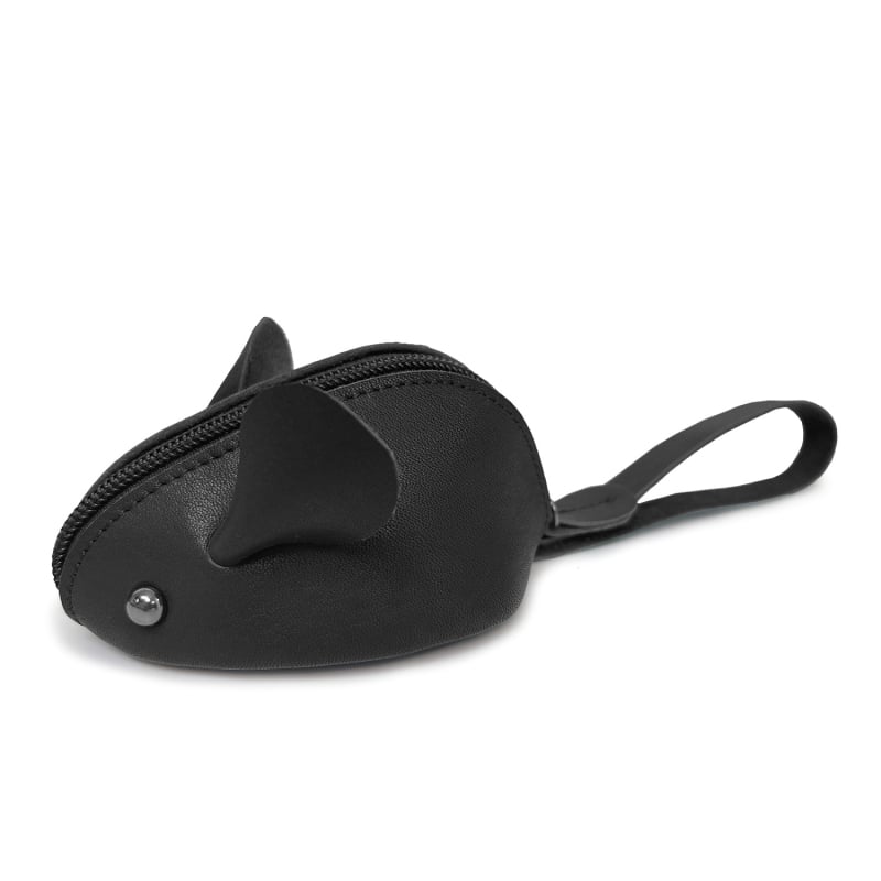 монетник и ключодържател от естествена кожа, първи слой телешка кожа, анимационен мотив с мишка, унисекс