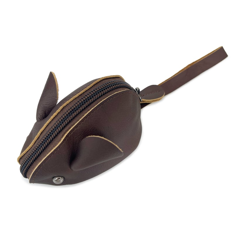 монетник и ключодържател от естествена кожа, първи слой телешка кожа, анимационен мотив с мишка, унисекс