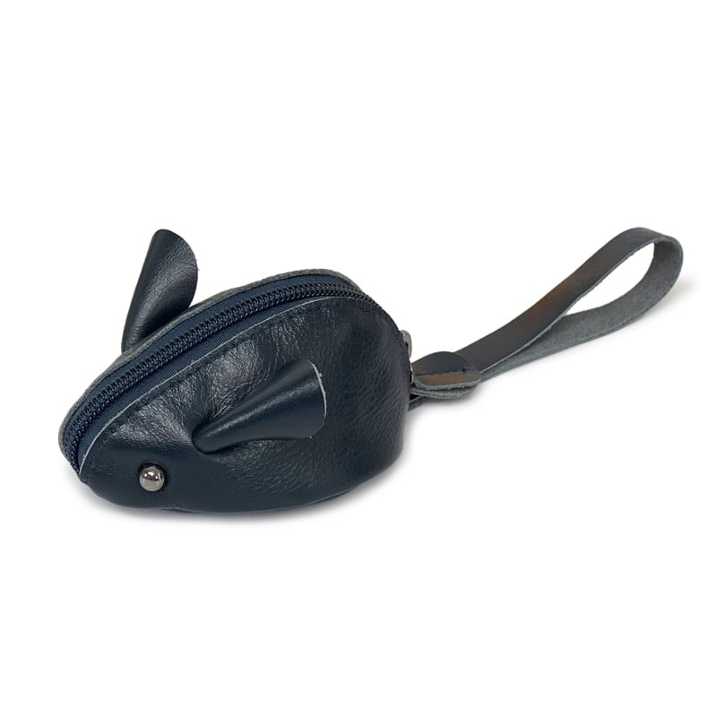 монетник и ключодържател от естествена кожа, първи слой телешка кожа, анимационен мотив с мишка, унисекс