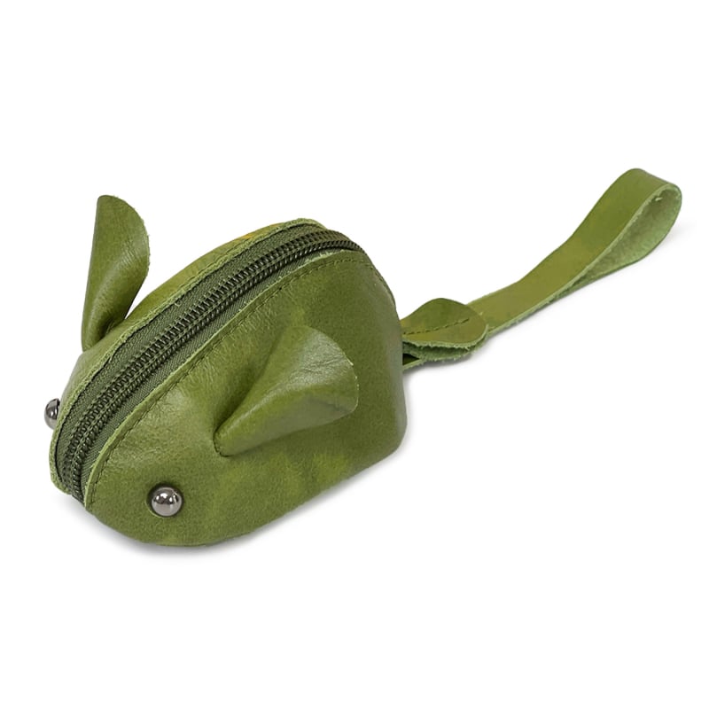 монетник и ключодържател от естествена кожа, първи слой телешка кожа, анимационен мотив с мишка, унисекс