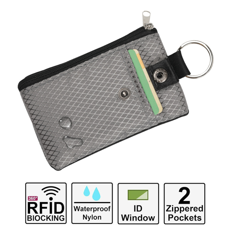 Mini novčanik za kovance s RFID blokiranjem i zaštitom kartica, zatvarač, vodoravni kvadratni oblik, poliester karirani uzorak