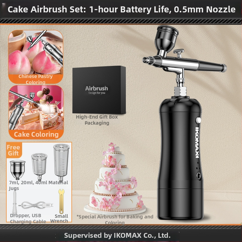 Tortový sprejový airbrush, bezdrôtový, elektrický — na mousse a pigmenty, nabíjateľná Li-ion batéria, 12V, značka Comes