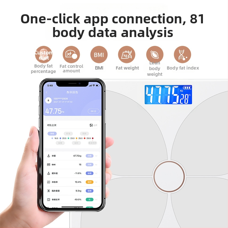 TCL 6039-SY Váha na telesný tuk, kapacita 180 kg, 3-palcový LED displej, USB napájanie, analýza telesného tuku a vody, temperované sklo