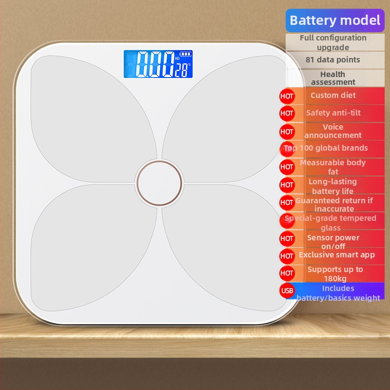 TCL 6039-SY Váha na telesný tuk, kapacita 180 kg, 3-palcový LED displej, USB napájanie, analýza telesného tuku a vody, temperované sklo