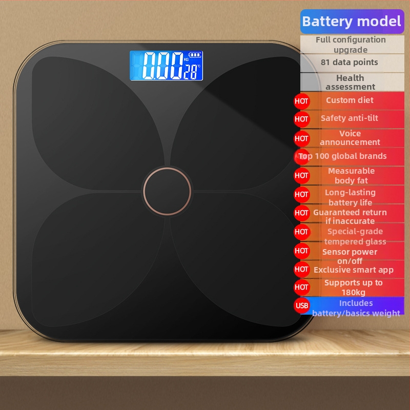 TCL 6039-SY Váha na telesný tuk, kapacita 180 kg, 3-palcový LED displej, USB napájanie, analýza telesného tuku a vody, temperované sklo