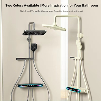 Σετ κεφαλής ντους με ευφυή ψηφιακή οθόνη, έλεγχο θερμοκρασίας, λειτουργίες φυσαλίδων και βροχής, χαλκό σώμα, εντοιχισμένη εγκατάσταση