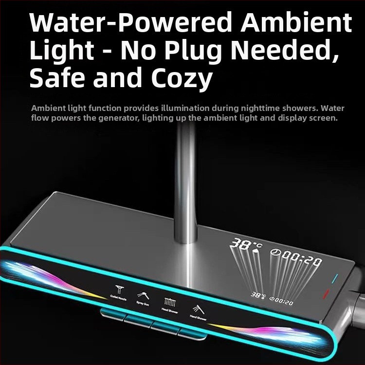 Σετ κεφαλής ντους με ευφυή ψηφιακή οθόνη, έλεγχο θερμοκρασίας, λειτουργίες φυσαλίδων και βροχής, χαλκό σώμα, εντοιχισμένη εγκατάσταση