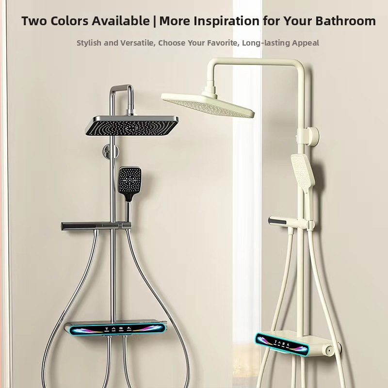 Σετ κεφαλής ντους με ευφυή ψηφιακή οθόνη, έλεγχο θερμοκρασίας, λειτουργίες φυσαλίδων και βροχής, χαλκό σώμα, εντοιχισμένη εγκατάσταση