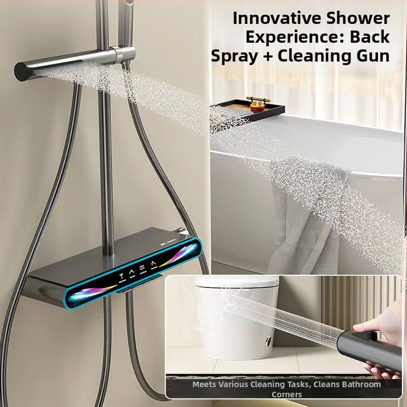 Σετ κεφαλής ντους με ευφυή ψηφιακή οθόνη, έλεγχο θερμοκρασίας, λειτουργίες φυσαλίδων και βροχής, χαλκό σώμα, εντοιχισμένη εγκατάσταση