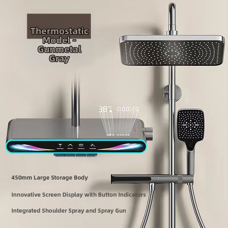 Σετ κεφαλής ντους με ευφυή ψηφιακή οθόνη, έλεγχο θερμοκρασίας, λειτουργίες φυσαλίδων και βροχής, χαλκό σώμα, εντοιχισμένη εγκατάσταση