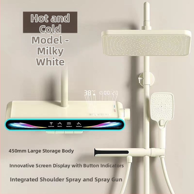 Σετ κεφαλής ντους με ευφυή ψηφιακή οθόνη, έλεγχο θερμοκρασίας, λειτουργίες φυσαλίδων και βροχής, χαλκό σώμα, εντοιχισμένη εγκατάσταση