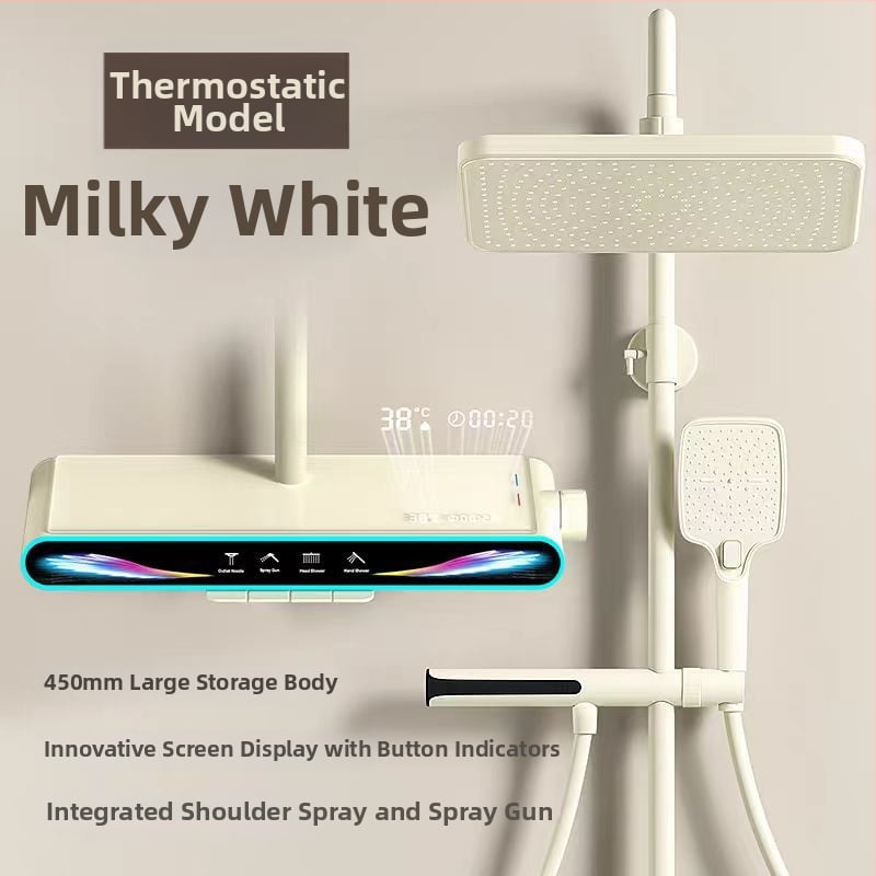 Σετ κεφαλής ντους με ευφυή ψηφιακή οθόνη, έλεγχο θερμοκρασίας, λειτουργίες φυσαλίδων και βροχής, χαλκό σώμα, εντοιχισμένη εγκατάσταση