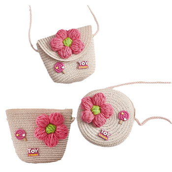Dječja slamnata crossbody okrugla torbica za djevojčice – vrtić, proljeće 2024, uzorak slova