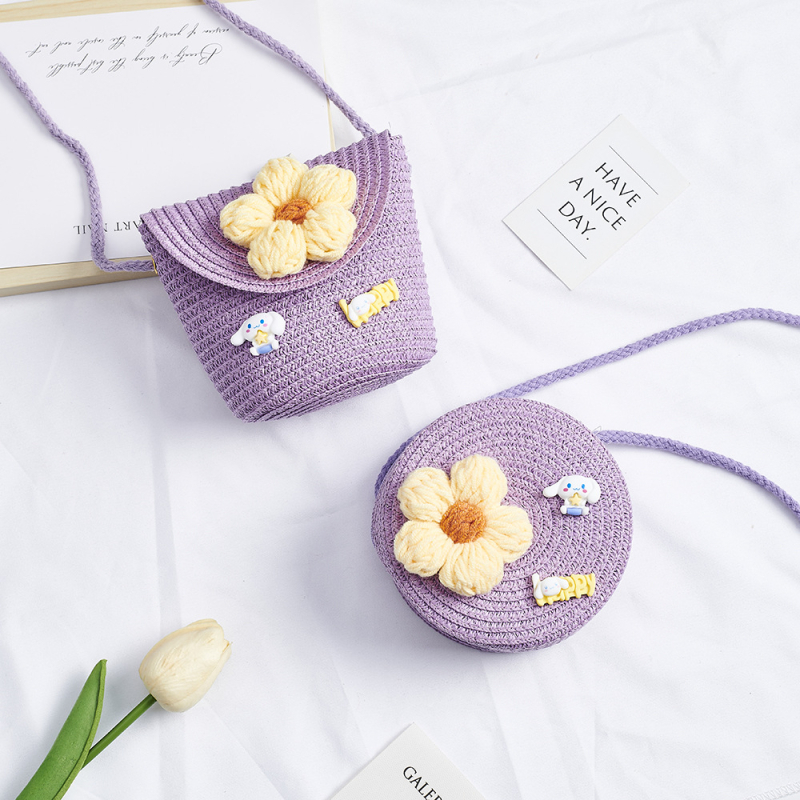 Dječja slamnata crossbody okrugla torbica za djevojčice – vrtić, proljeće 2024, uzorak slova