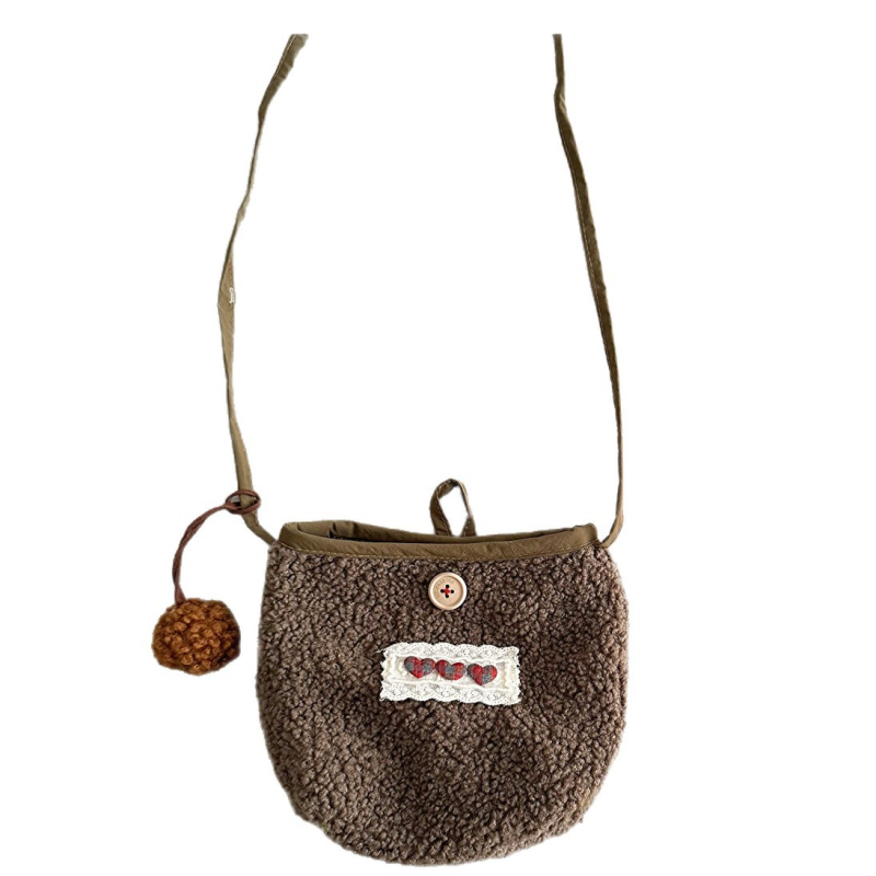 Dječja torbica u korejskom stilu za jesen-zimu, plišani crossbody torbica za djevojčice s kontrastnim rubom, mini novčanik.