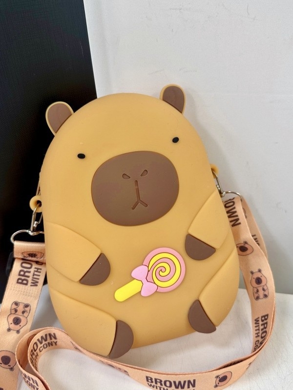 Capybara silikonová taška cez rameno pre dievčatá a deti, kreslený zvierací vzor, unisex skladovací doplnok, predškolský vek, jar 2025