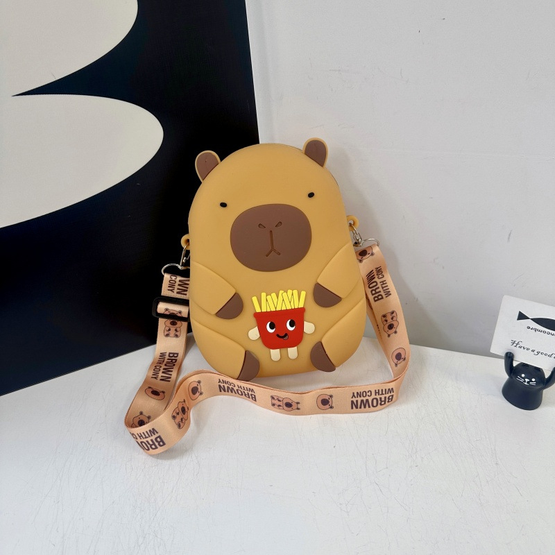 Capybara silikonová taška cez rameno pre dievčatá a deti, kreslený zvierací vzor, unisex skladovací doplnok, predškolský vek, jar 2025