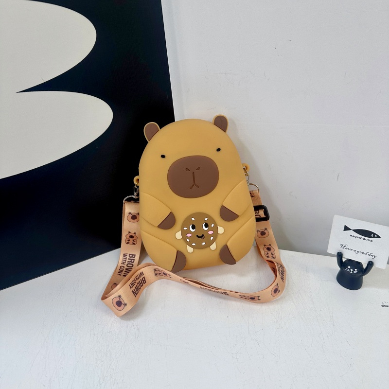 Capybara silikonová taška cez rameno pre dievčatá a deti, kreslený zvierací vzor, unisex skladovací doplnok, predškolský vek, jar 2025
