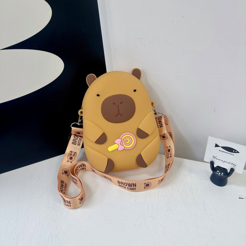 Capybara silikonová taška cez rameno pre dievčatá a deti, kreslený zvierací vzor, unisex skladovací doplnok, predškolský vek, jar 2025