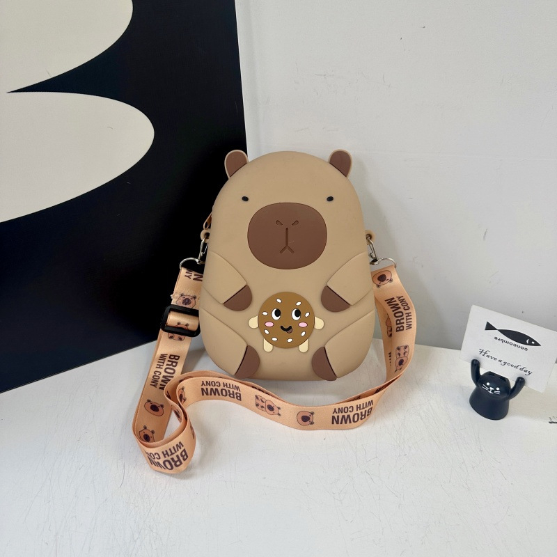 Capybara silikonová taška cez rameno pre dievčatá a deti, kreslený zvierací vzor, unisex skladovací doplnok, predškolský vek, jar 2025