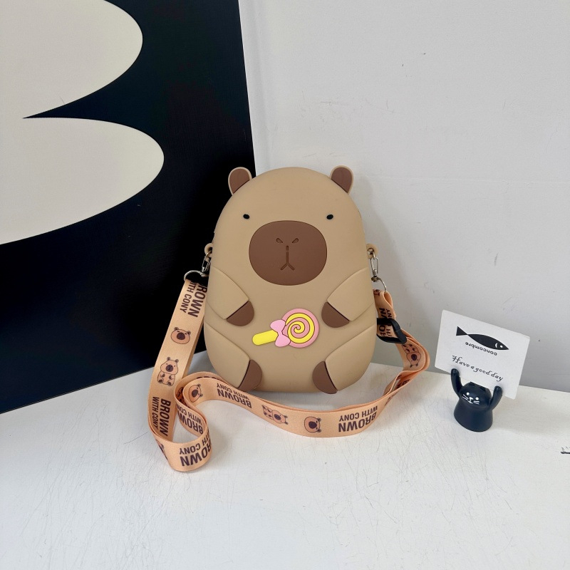 Capybara silikonová taška cez rameno pre dievčatá a deti, kreslený zvierací vzor, unisex skladovací doplnok, predškolský vek, jar 2025