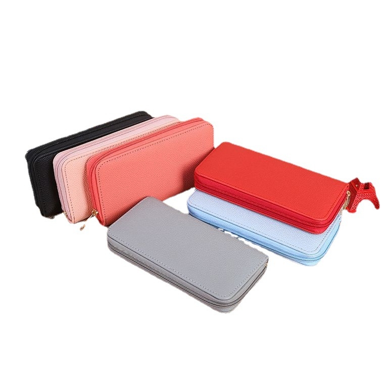 Dugi ženski novčanik od PU kože, jednobojni, gradski minimalistički stil, podstava od prave kože, model 015
