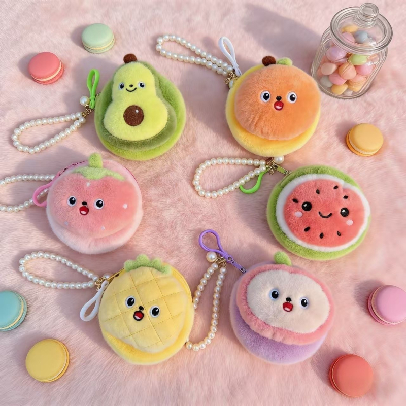 Filc novčanik s voćnim dizajnom za djecu, privjesak za ključeve i torbica za pohranu (Materijal: Filc; Uzorak: Animirani crtani; Stil: Dječji crtani; Funkcija: Prozračan, Ultra lagan; Preklop: 1)