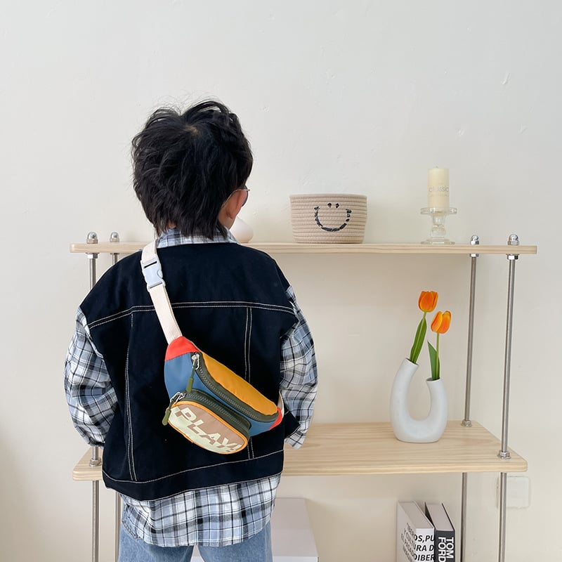 Dječja torbica za prsa, unisex, platno, podstava od poliestera, uzorak slova/brojeva/teksta, smanjuje opterećenje, moderan i cool stil