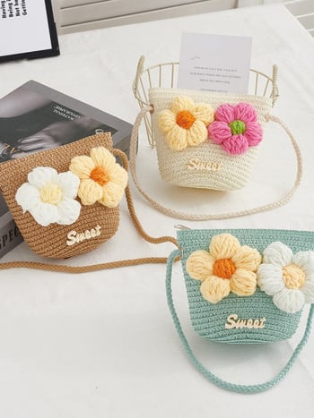 Dječja crossbody torbica od papirusnog materijala s cvjetnim uzorkom, unisex, za predškolsku dob, proljeće 2025, svakodnevna upotreba