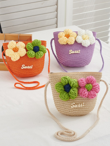 Dječja crossbody torbica od papirusnog materijala s cvjetnim uzorkom, unisex, za predškolsku dob, proljeće 2025, svakodnevna upotreba